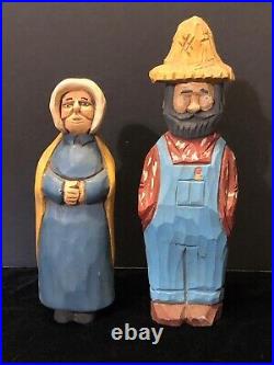 Vintage Hillbilly Country Couple Wood Carvings by Tennessee Artist Glen Harbin