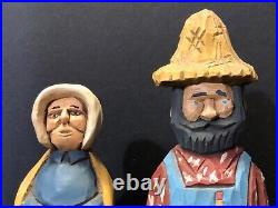 Vintage Hillbilly Country Couple Wood Carvings by Tennessee Artist Glen Harbin