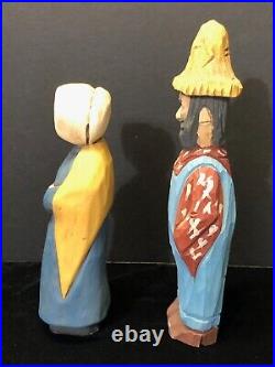 Vintage Hillbilly Country Couple Wood Carvings by Tennessee Artist Glen Harbin