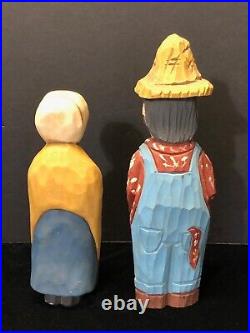 Vintage Hillbilly Country Couple Wood Carvings by Tennessee Artist Glen Harbin