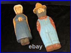 Vintage Hillbilly Country Couple Wood Carvings by Tennessee Artist Glen Harbin