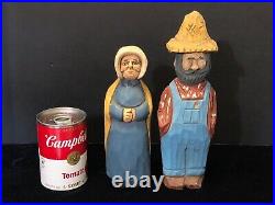 Vintage Hillbilly Country Couple Wood Carvings by Tennessee Artist Glen Harbin