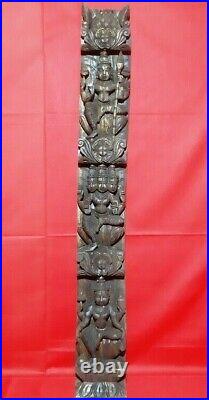 Vintage Hindu God Brahma Statue Saraswati Lakshmi Wooden Wall Panel Sculpture US