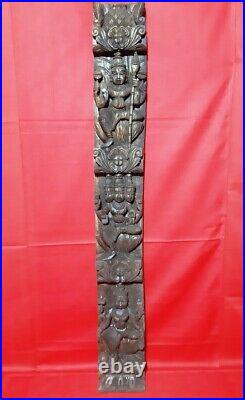 Vintage Hindu God Brahma Statue Saraswati Lakshmi Wooden Wall Panel Sculpture US