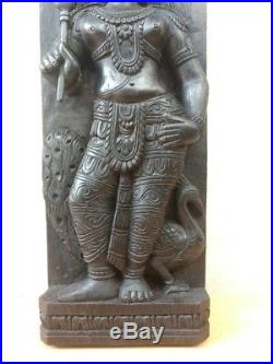 Vintage Hindu God Kartikeya Murugan Peacock Statue Wooden Wall Panel Sculpture