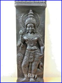 Vintage Hindu God Kartikeya Murugan Peacock Statue Wooden Wall Panel Sculpture