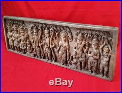 Vintage Hindu God Ram Sita Hanuman Wall Panel Wooden Temple Statue Sculpture Old