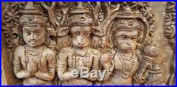 Vintage Hindu God Ram Sita Hanuman Wall Panel Wooden Temple Statue Sculpture Old