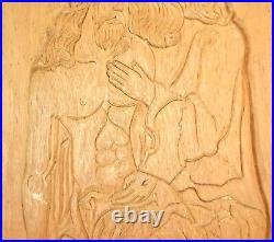 Vintage Holy Trinity Hand Carved Wood Plaque Wall Sculpture