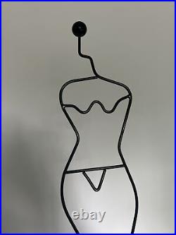 Vintage Ikea Wire Metal Female Body Form Wood Base Woman Stand Black Metal 19