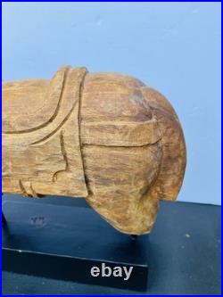 Vintage Indian Folk Art Hand Carved Wood Horse Architectural Fragment on Stand