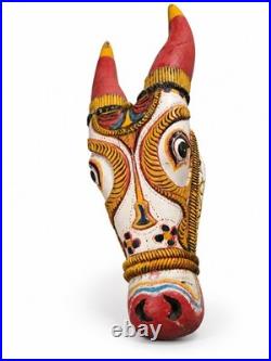 Vintage Indian Kerala Kalakettu Nandi Bull Head 33 Hand Carved Wood Sculpture