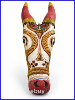Vintage Indian Kerala Kalakettu Nandi Bull Head 33 Hand Carved Wood Sculpture