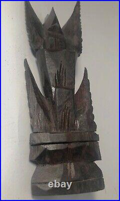 Vintage Indian Totem Pole Hand Carved Primitive Wood Sculpture 8 High Detailed