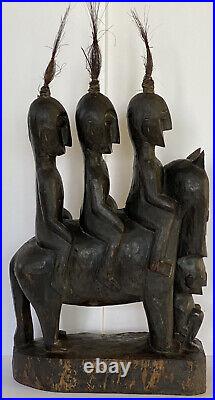 Vintage Indonesia Oceanic Tribal Wood Carved Equestrian Figural Animal Sculpture