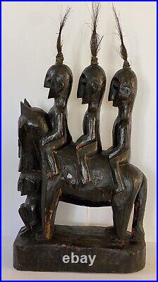 Vintage Indonesia Oceanic Tribal Wood Carved Equestrian Figural Animal Sculpture