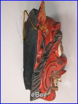 Vintage Indonesian Balinese Wood carving art Mask barong Guardian Topeng Demon