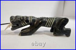 Vintage Inuit Shaman 1973 Signed Carving with Ivory Tusks