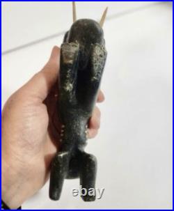 Vintage Inuit Shaman 1973 Signed Carving with Ivory Tusks