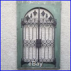 Vintage Iron Scroll Work Wood Wall Decor Weathered Green Door Window Gate Plaque