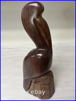 Vintage Iron Wood Hand Carved Folk Art Sculpture Pelican MCM Modernist