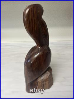 Vintage Iron Wood Hand Carved Folk Art Sculpture Pelican MCM Modernist