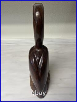 Vintage Iron Wood Hand Carved Folk Art Sculpture Pelican MCM Modernist