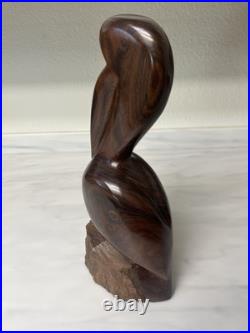Vintage Iron Wood Hand Carved Folk Art Sculpture Pelican MCM Modernist