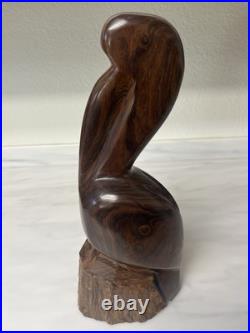 Vintage Iron Wood Hand Carved Folk Art Sculpture Pelican MCM Modernist