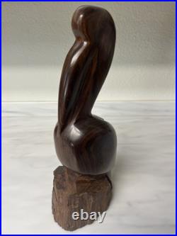 Vintage Iron Wood Hand Carved Folk Art Sculpture Pelican MCM Modernist