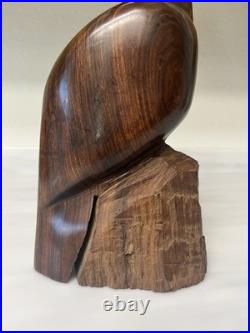 Vintage Iron Wood Hand Carved Folk Art Sculpture Pelican MCM Modernist