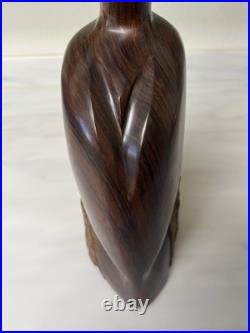 Vintage Iron Wood Hand Carved Folk Art Sculpture Pelican MCM Modernist