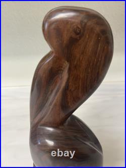 Vintage Iron Wood Hand Carved Folk Art Sculpture Pelican MCM Modernist