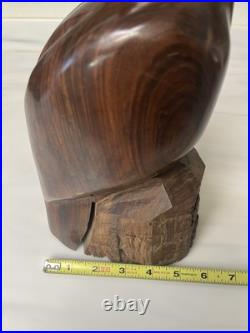 Vintage Iron Wood Hand Carved Folk Art Sculpture Pelican MCM Modernist