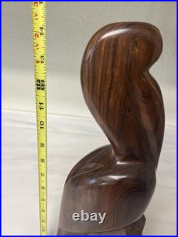 Vintage Iron Wood Hand Carved Folk Art Sculpture Pelican MCM Modernist