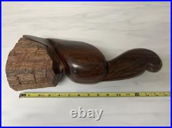 Vintage Iron Wood Hand Carved Folk Art Sculpture Pelican MCM Modernist