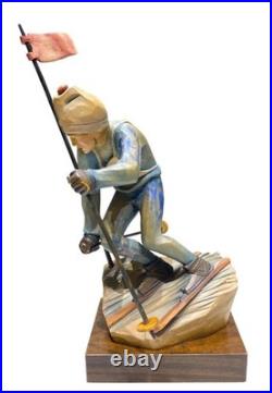 Vintage Italian ANRI Maple Wood Sculpture Downhill Olympic Alpine Skier