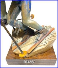 Vintage Italian ANRI Maple Wood Sculpture Downhill Olympic Alpine Skier