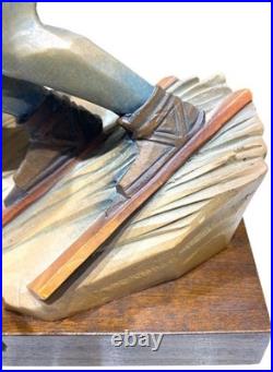 Vintage Italian ANRI Maple Wood Sculpture Downhill Olympic Alpine Skier