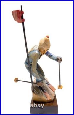 Vintage Italian ANRI Maple Wood Sculpture Downhill Olympic Alpine Skier