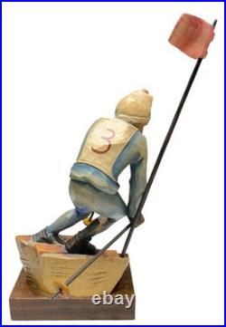 Vintage Italian ANRI Maple Wood Sculpture Downhill Olympic Alpine Skier