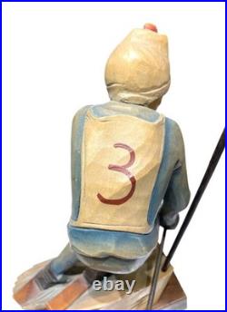 Vintage Italian ANRI Maple Wood Sculpture Downhill Olympic Alpine Skier