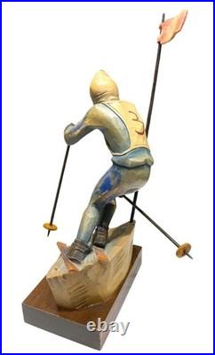 Vintage Italian ANRI Maple Wood Sculpture Downhill Olympic Alpine Skier