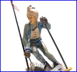 Vintage Italian ANRI Maple Wood Sculpture Downhill Olympic Alpine Skier