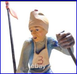 Vintage Italian ANRI Maple Wood Sculpture Downhill Olympic Alpine Skier