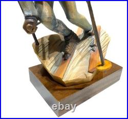 Vintage Italian ANRI Maple Wood Sculpture Downhill Olympic Alpine Skier