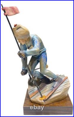 Vintage Italian ANRI Maple Wood Sculpture Downhill Olympic Alpine Skier