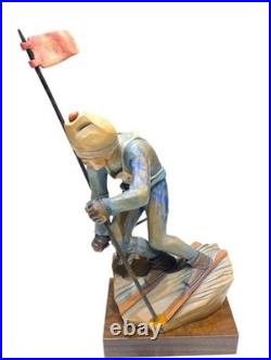 Vintage Italian ANRI Maple Wood Sculpture Downhill Olympic Alpine Skier