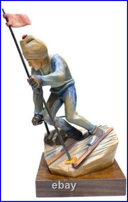 Vintage Italian ANRI Maple Wood Sculpture Downhill Olympic Alpine Skier