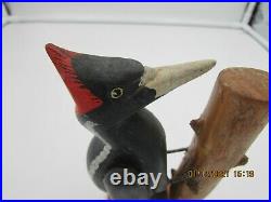 Vintage Ivory Billed Woodpecker Folk Art Carved & Painted Wood Signed LEL 1978